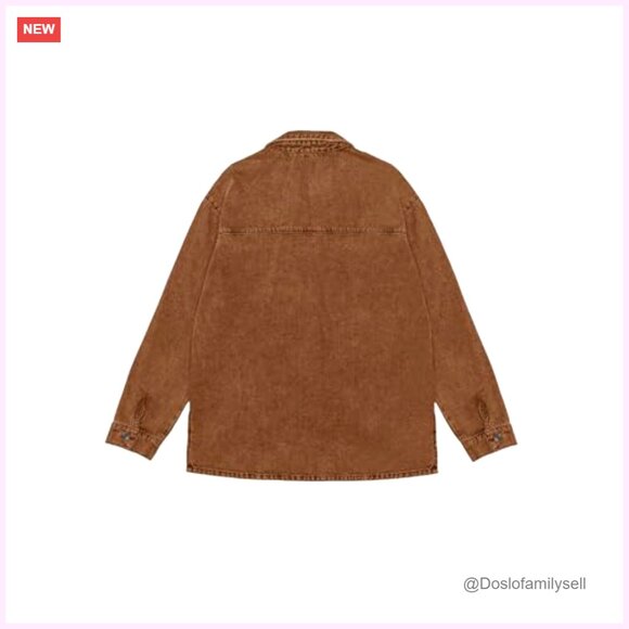 Oversized Denim Jacket Women's Button Up Long Sleeve Casual Coat - Picture 6 of 7